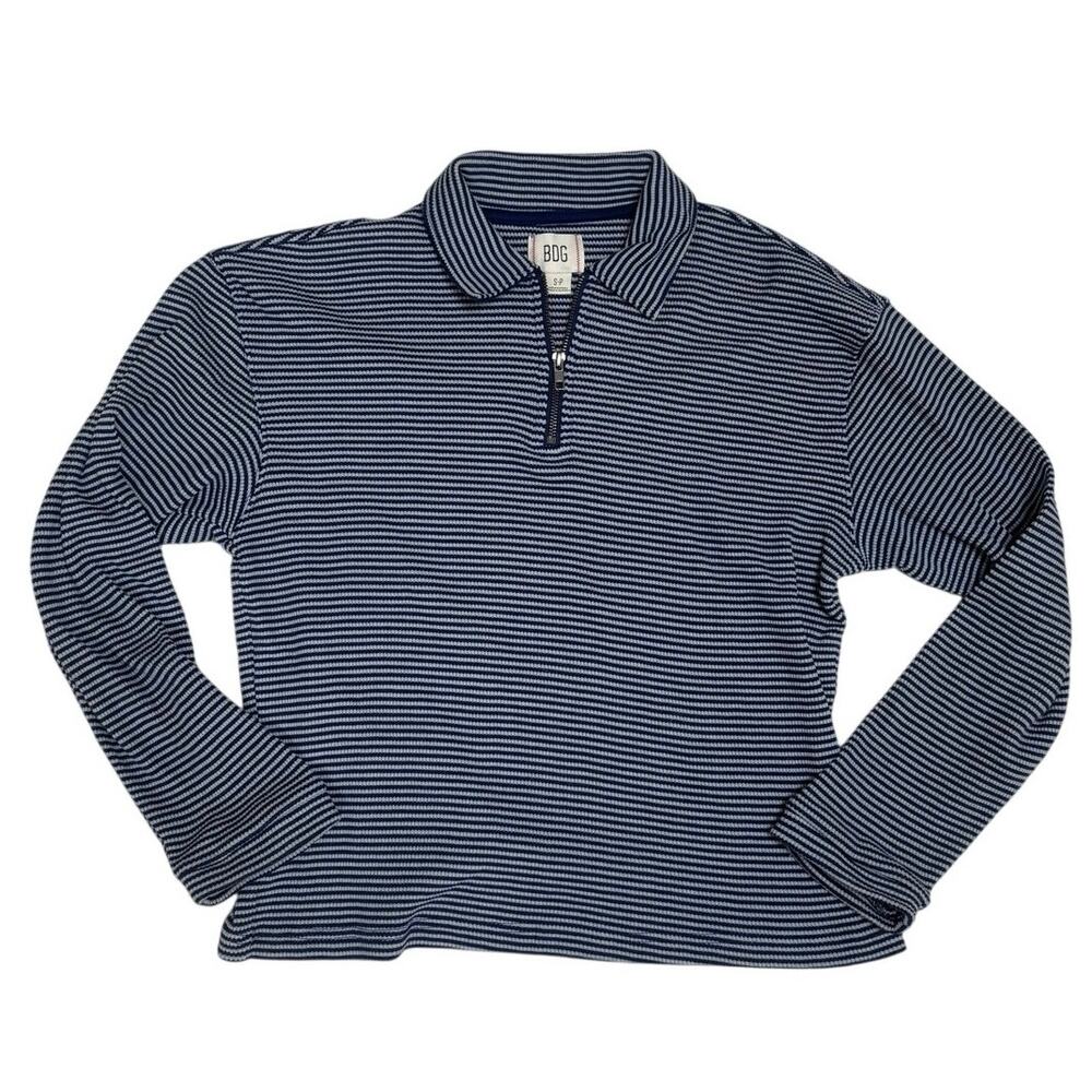 Urban Outfitters Blue Striped Quarter‑Zip Top 💙 Y2K Prep Long Sleeve 🤍 Size S